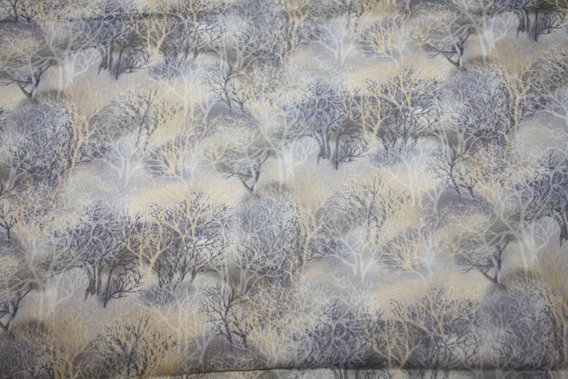 WINTER TREES IN YELLOW AND SILVER BY HOFMAN – 100% COTTON FABRIC
