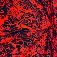 Red and Black Paisley Print Stretch Fabric 60″wide Swimsuit Spandex By Yard