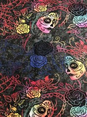Neon Skulls And Roses Cotton Fabric 1/2 Yard 18” By 44” New