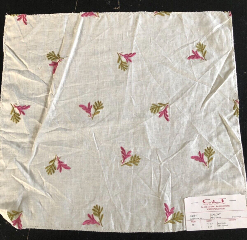 JANE CHURCHILL Malory in Pink, Green 16 x 17 1/2″ Linen Floral Fabric Sample