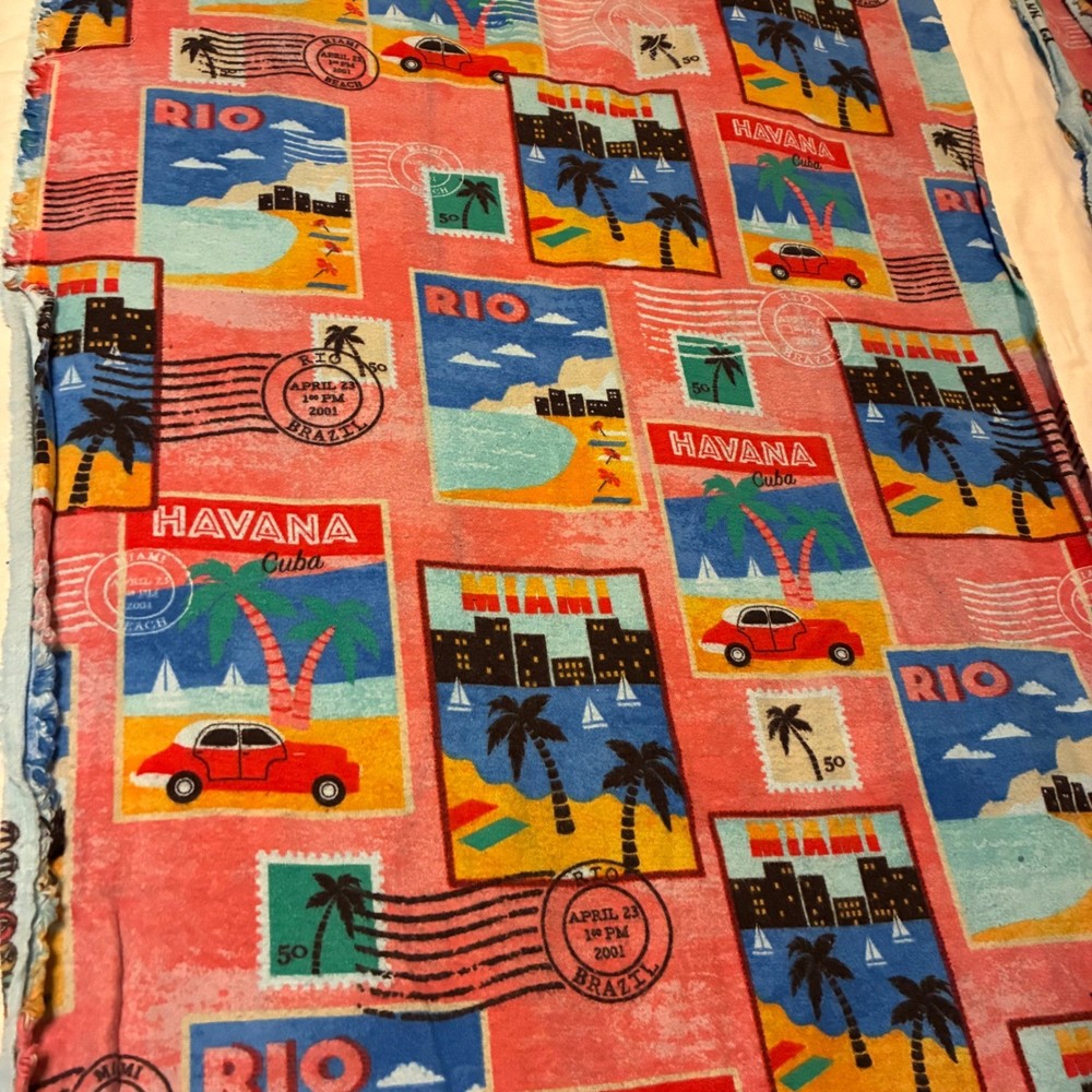 Joann Snuggle Fabric Havana Miami Travel Vacay Pink Flannel Cotton 40″x 5.75 yds