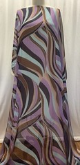 100% Silk Georgette Purple Brown Blue Tan Swirls Fabric By the Yard 52″ Wide