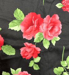 Red Green Large Scale Rose Floral Black Sateen Fabric Gertie BTHY #61