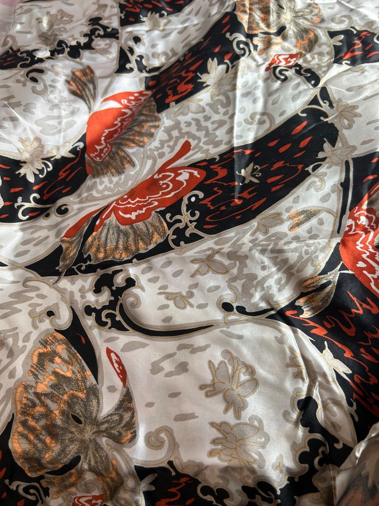 Floral Pop Printed Silk Charmeuse 48X130 Butterfly Orange, Black, White