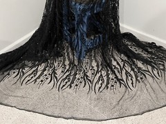 BLACK Beaded Rhinestone Embroidery Bridal Lace Fabric 50” Width 1 Yard