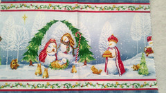 Fabric Red Rooster “O’ Snowy Night” 4 Pc Sampler Snowmen as Holy Family $8.95
