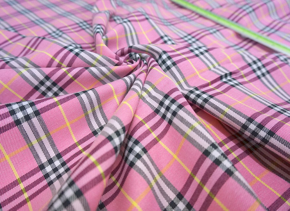 PINK PLAID TARTAN COTTON BLEND WOVEN FABRIC GR8 FOR KILT SKIRT DRAPE DRESS
