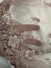 3D Floral Lace Fabric Light Mauve Beaded Embroidered Bridal Wedding Lace