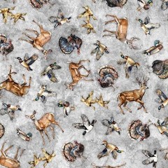 Quilting Treasures – Forest Field And Stream – Wildlife Toss – Gray, BTY