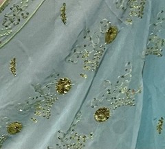 3 Yard Sea Foam Gold Embroidered Sequins Chiffon Fabric 44” Width