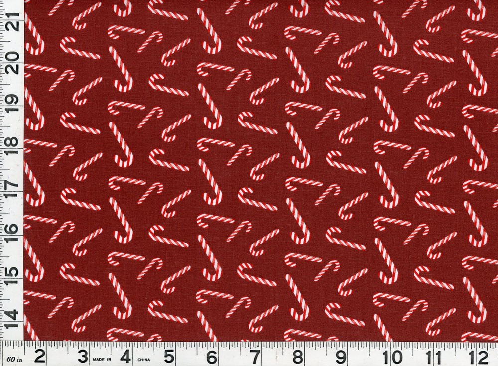 Candy Canes on Dark Red Christmas Quilting Sewing Fabric by Yard #3222