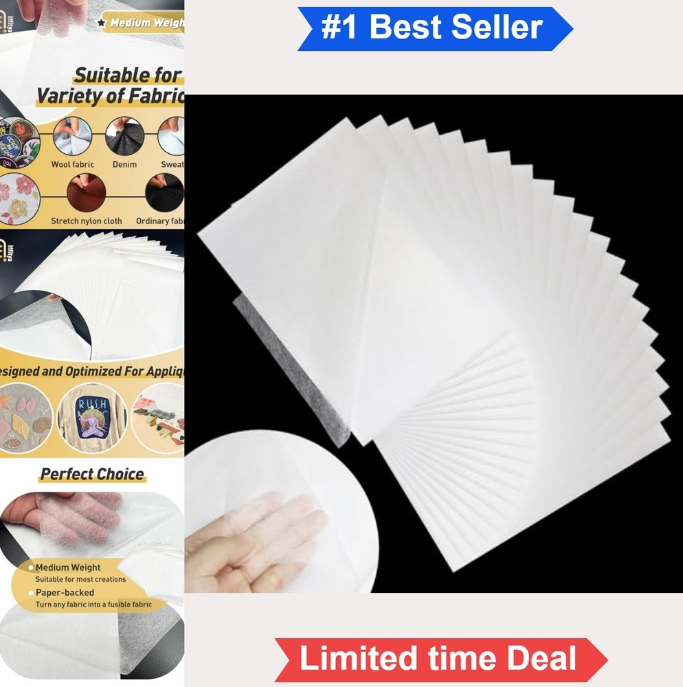 Fusible Webbing 20 Sheets 8×12 Inch Medium Weight Double Sided Fabric Bonding