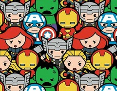 MARVEL KAWAII MULTI AVENGERS ASSEMBLE SUPERHEROES COTTON FABRIC BY THE YARD