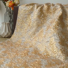 1M Jacquard Gold Embossed Bubble Cloth Fabric Soft Elegant Skirt Dress Material