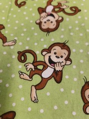 Monkeys On Lime Green White Polka Dot Fabric Sewn Into Pillow Case 38×30 cotton