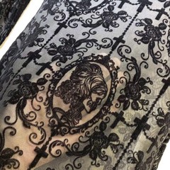 55 Inch Lace Fabric Soft Black Skull Cut by the yard, (1 Yard)