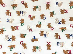 TEDDY BEAR Alphabet Letters Red Blue Green on White COTTON Fabric Cranston 2 yds