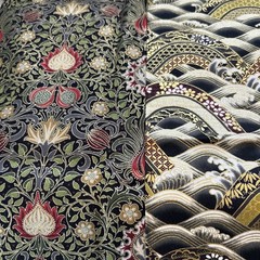 Asian Florals Lotus Cotton Quilting Fabric Kaufman Gold Metallic Accent Lot of 2