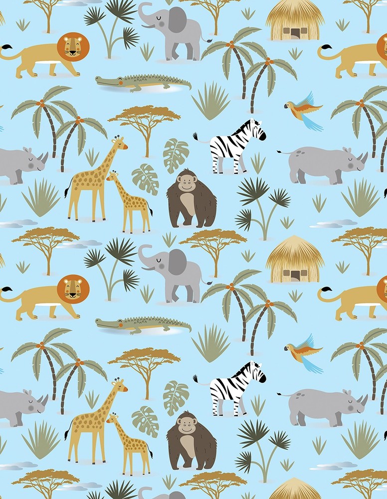Nursery Baby Fabric | Safari Adventure Animals Blue | Kanvas Studio YARD
