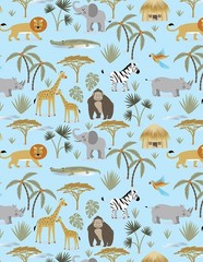 Nursery Baby Fabric | Safari Adventure Animals Blue | Kanvas Studio YARD