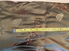 Chinese Satin Brocade Dark Green Plum Blossom Jacquard Fabric piece 17″ x 45″