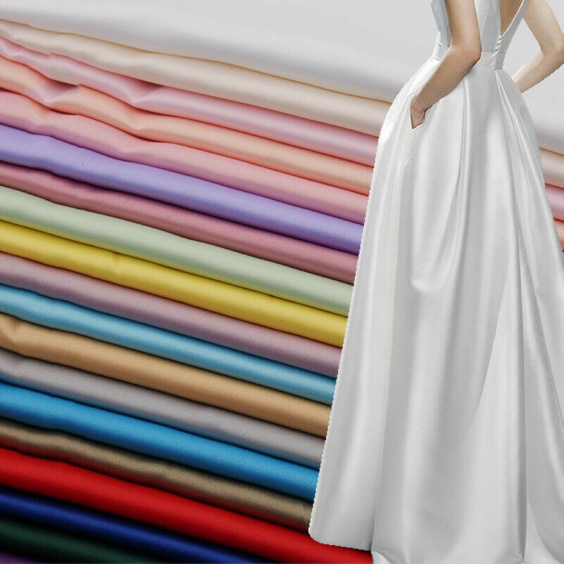 DIY Satin Silky Fabric Plain Thick Cloth Wedding Evening Dress Craft Material