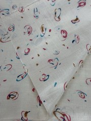 VTG Thai Silk Fabric Handwoven Creme Abstract Swirls Teal Copper Red 78 x 44