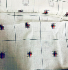 VTG Woven Red Green Yellow Plaid Squares on White Semi Sheer BTHY 60″ X 18″