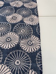Vintage Japanese Handwoven Katazome Boro Indigo Fabric Chrysanthemum Faded 62″