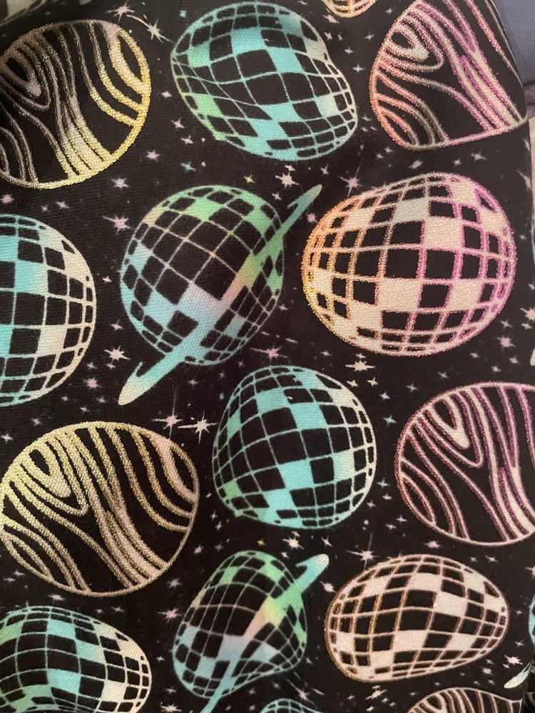 Holographic Disco Planets Cotton Knit Fabric 57” Wide by Pop! 6yd Cont Piece
