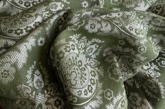 VTG Olive Green Silver Grey Woven Jacquard Damask Drapery Or Upholstery Fabric