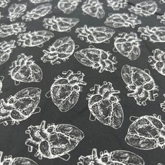 Anatomical Heart Cotton Fabric HodgePodgeBricolage Black & White 7+ Yards
