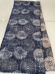 Vintage Japanese Handwoven Katazome Boro Indigo Fabric Chrysanthemum Faded 62″