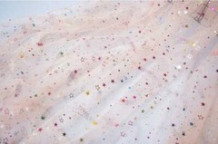 Lace Fabric Rainbow Glitter Colorful Star Tulle Mesh Fabric DIY Dress Home Decor