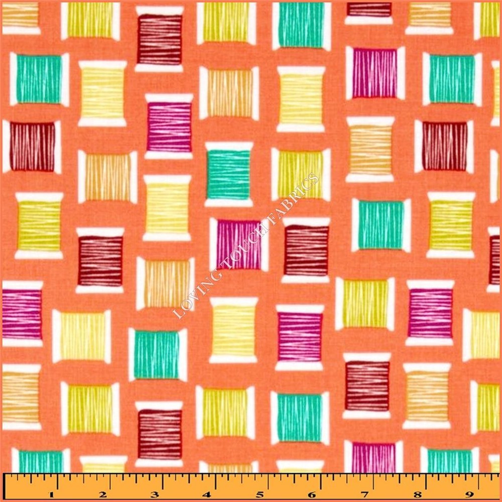 MICHAEL MILLER “COOL SPOOLS” SEWING THEME THREAD COTTON FABRIC 1/2 YD 18″X44″