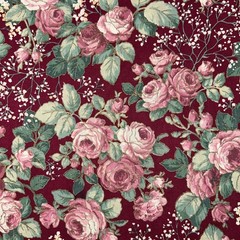 Pink Roses The Kesslers For Concord Cotton Fabric 1/2 Yard (18 By 44”) New