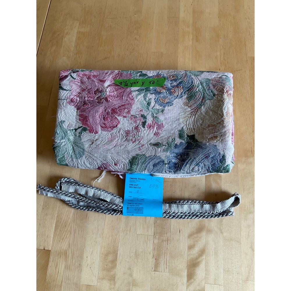 Vintage Floral Tapestry Upholstery Fabric 3.5 Yards 56″ Wide with Cord Trim Lot