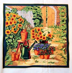 VTG MY MOTHER’S GARDEN Fabric Baum Textiles 12 Panels + 24 Appliques 88″ x 42″
