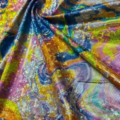 Abstract Metallic Colored Waves Broken Spandex Fabric Stretch by yard Swimwear