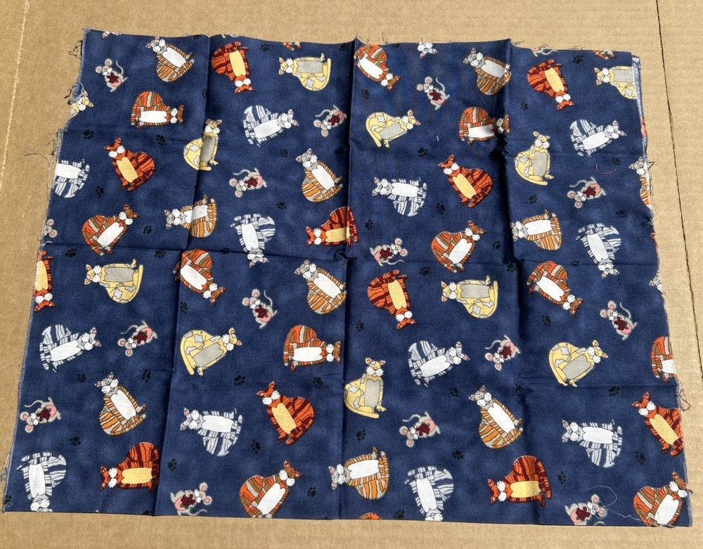 Cynthia Young MODO Cats & Mice Cotton Fabric Remnant 30×30 1996 Vintage