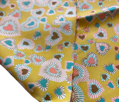 Vintage 60s 70s Sateen Mustard Hippie Love Hearts Mod Gogo Fabric Remnant 44×52