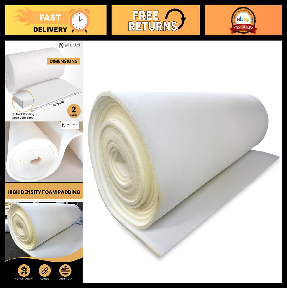 1/4″ Thick Open Cell Upholstery Foam Padding – 56″ Wide – Soft Crafting & DIY Fo