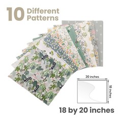 10 PCS 18×20 Inch Green Floral Cotton Fat Quarters Precut Quilting Fabric