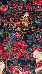 Vtg Cranston VIP Joan Messmore Fabric Christmas Floral Santa Cotton 5 yards