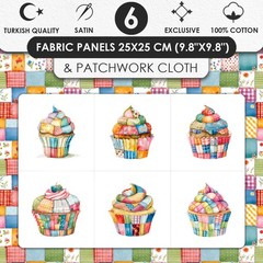 Patchwork Cupcake Fabric Panel Continuous Cotton Satin 6 Squares 9.8×9.8 Inch