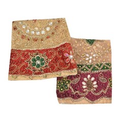 Sanskriti Saskriti Vintage Combo Of Design Fabric Hand Beads Net Mesh Cream Rhin