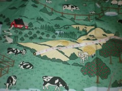 Vintage WAMSUTTA Fabric Country Farm Red Barns Cows Chickens cotton 2.66 Yards