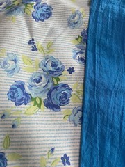 Fabric Traditions 2002 Blue Rose Print Cotton piece w/ matching blue solid piece
