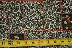 By 1/2 Yd, Vintage, Black Calico with Red on Tan Brushed Cotton/Manes, P2628