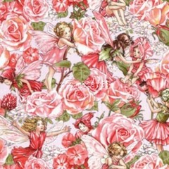 BTY Sweet Flower Fairies Sweet Garden Rose Pink Quilt Cotton Fabric By The Yard